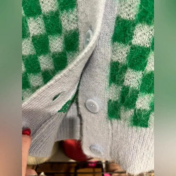 J. Crew Checkered V-neck Cardigan, MED NWOT - Picture 5 of 7